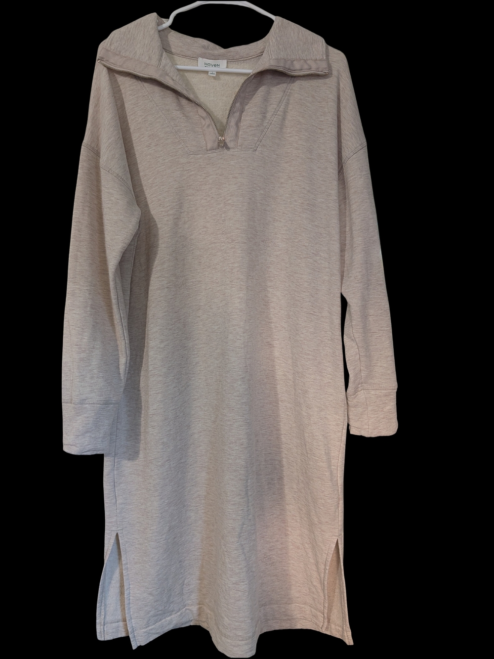 Haven Light Beige Long-Sleeve Quarter-Zip Pullover Dress